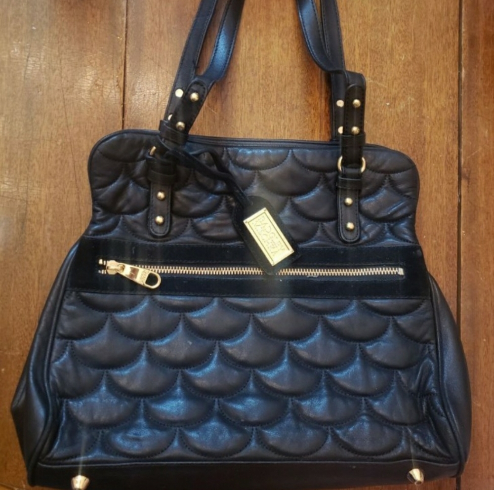 Badgley Mischka Black Quilted Handbag with Gorgeous Gold Accents